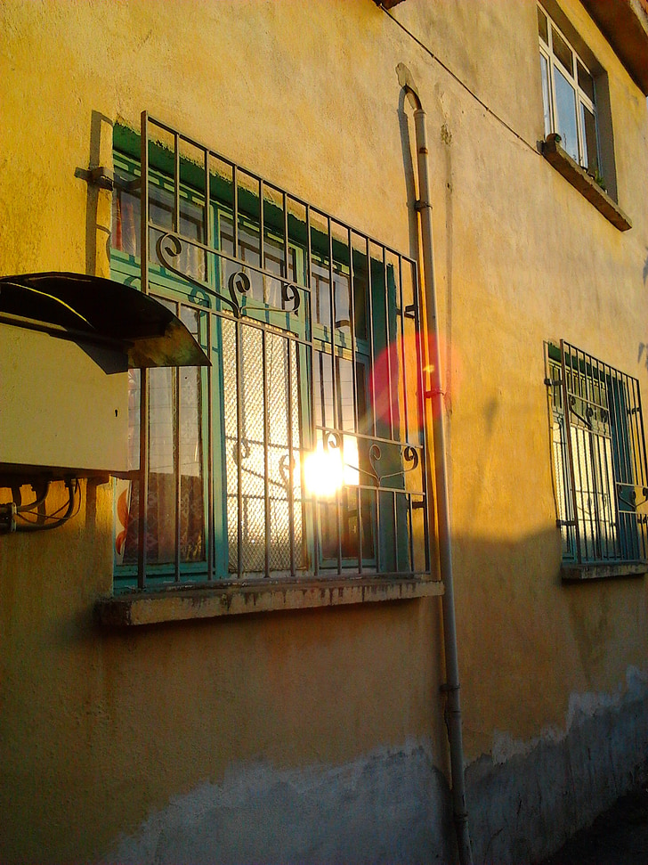Home, venster, zonne-energie, reflectie, geel, groen