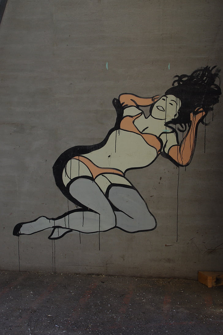 Basilea, sitio de Puerto, mujer, Graffiti, arte de la calle