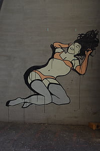 Basel, Port helyén, nő, graffiti, Street art
