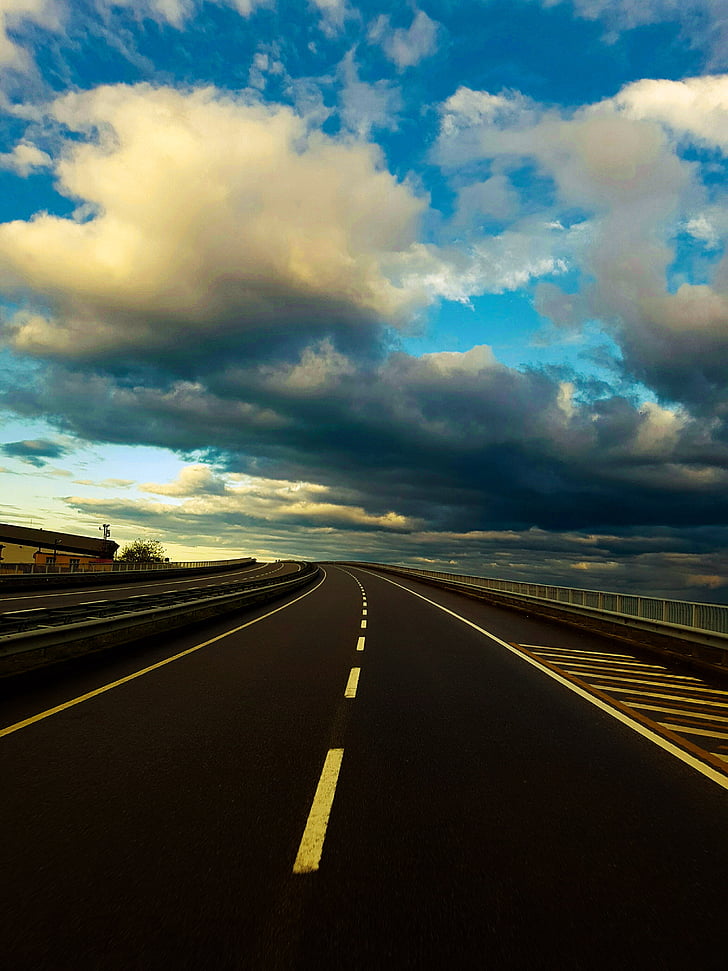 skyen, veien, blå, transport, motorvei, Cloud - sky, veien videre