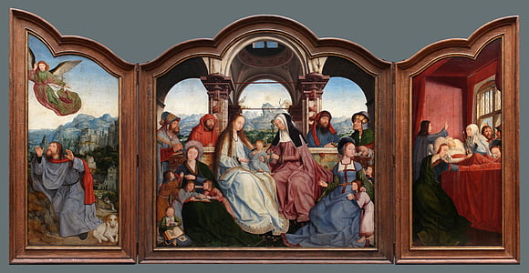 Triptych, alterskap, maleri, q. metsys, Sainte anne à louvain