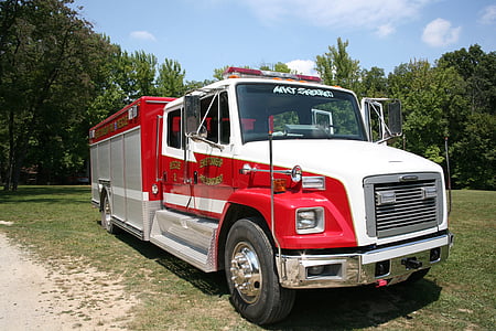 ogień, samochód ciężarowy, czerwony, pojazd, awaryjne, Rescue, strażak