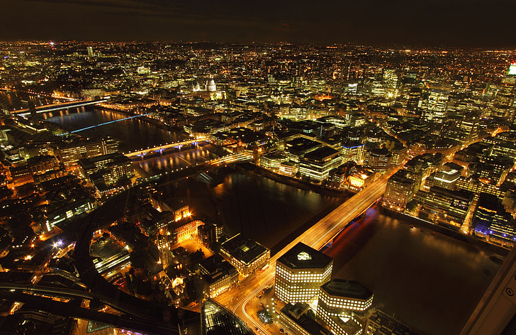 Londonas, naktį, Miestas, Panoramos, vaizdas į miestą, šviesos, miesto peizažas