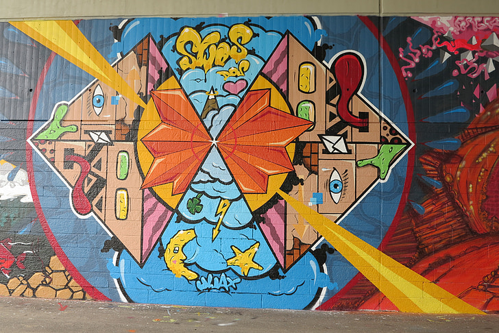 Graffitti, warna-warni, seni jalanan, seniman, Duisburg, Jerman