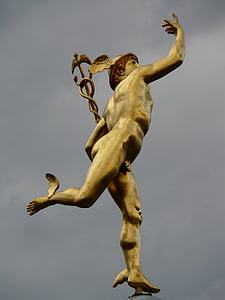 standbeeld, Gouden, Figuur, menselijke, man, naakt, jeugd