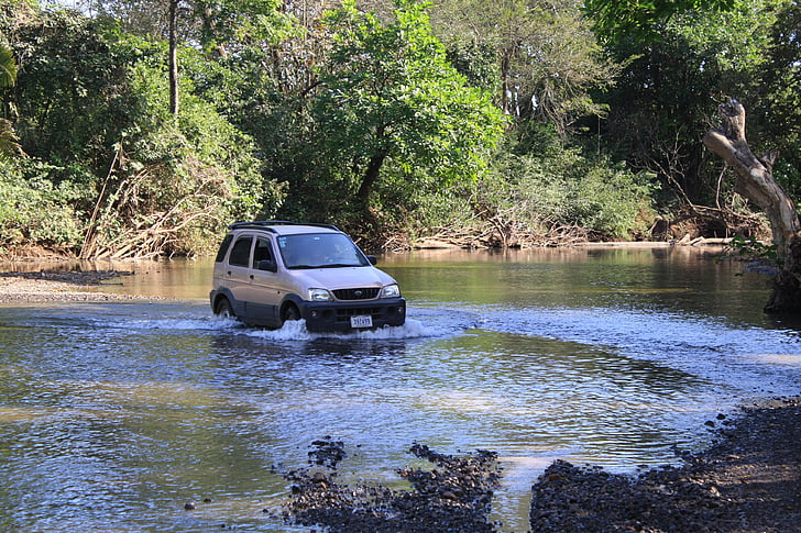 Auto, floden, floden transitering, Costa Rica, vatten