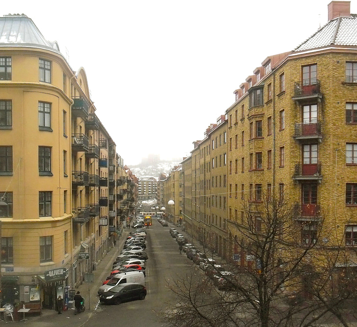 olivedal, Швеция, град, сгради, улица, трафик, превозни средства