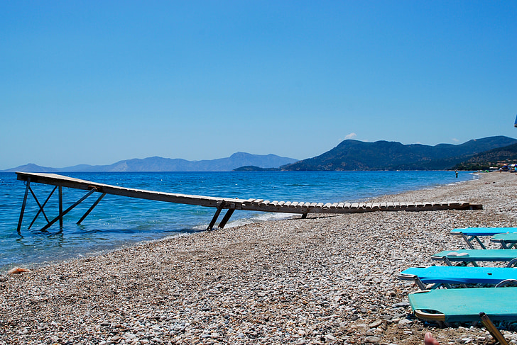 sea, beach, greece, stones, outlook, blue, vision