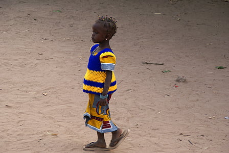 Gâmbia, menina, criança, colorido, em crioulo, África