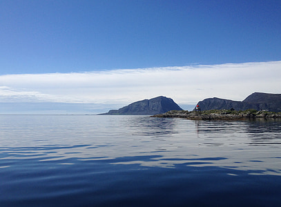 夏, 海, 灯台ランタン, herøyfjorden, ノルウェー
