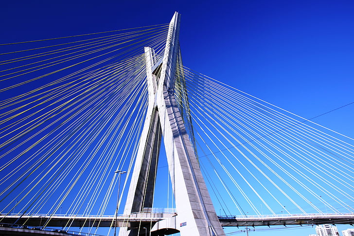 Pont, atirantat, São paulo, arquitectura, moderna, cel blau, fons natural