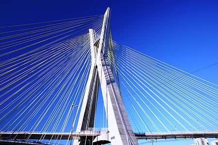 Bridge, dây văng, São paulo, kiến trúc, hiện đại, bầu trời xanh, nền tự nhiên