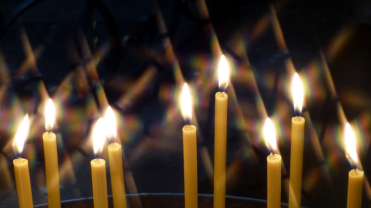 свечи, свет, при свечах, тепло, Церковь, пламя свечи, лучи