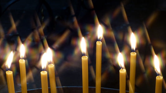 candles, light, candlelight, warm, church, candle flame, rays