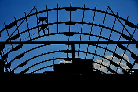 homme, bâtiment, fer, fourrure de marché semarang, Semarang, Indonésien, construction