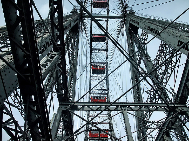 Vienna, Austria, rotella di Ferris, Prater, Parco di divertimenti, costruzione, in acciaio