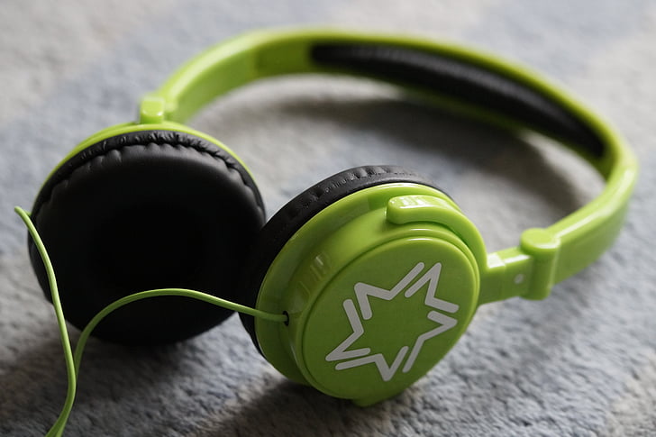 auriculares, verde, escuchar música, escuchar, música, para escuchar, escuchar