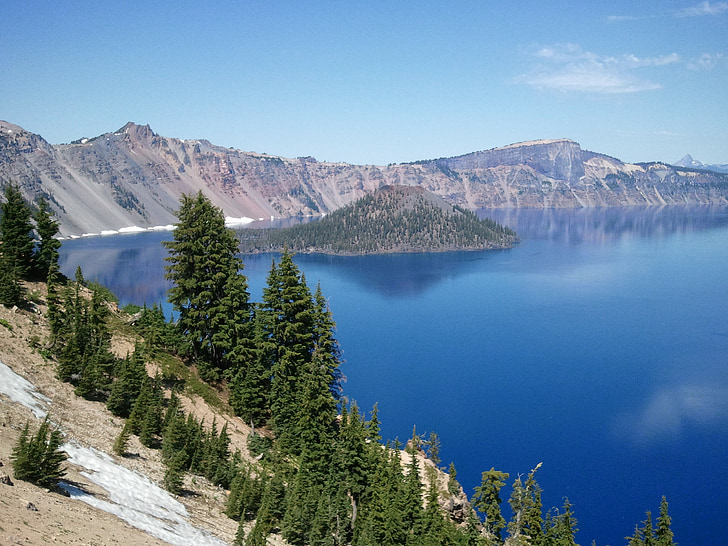 kráter, jazero, Crater lake, Oregon, Národný park, tmavo modrá, Sky