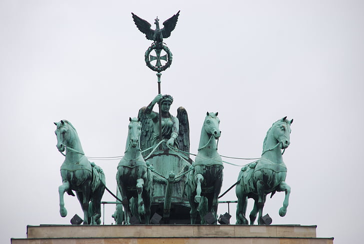 Allemagne, Berlin, port, architecture, porte de Brandebourg, cheval, voiture