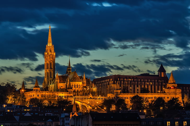 foto, Kathedraal, bewolkt, hemel, gebouw, zonsondergang, Boedapest
