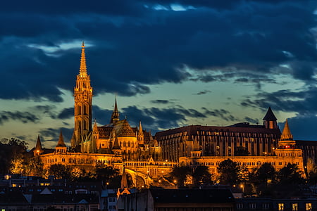 Foto, Domkyrkan, Molnigt, Sky, byggnad, solnedgång, Budapest