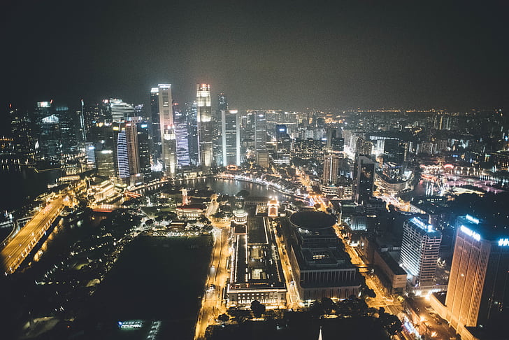 Architektura, budovy, obchodní, město, světla měst, Panoráma města, Centrum města