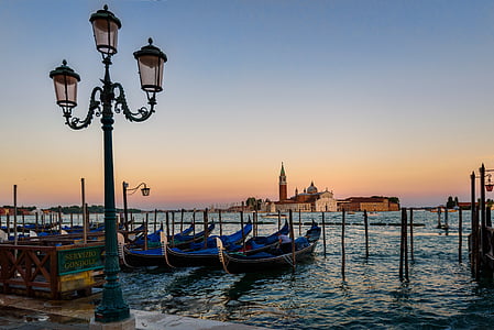 Venesia, gondola, matahari terbenam, Italia, perahu, Venesia, Pariwisata