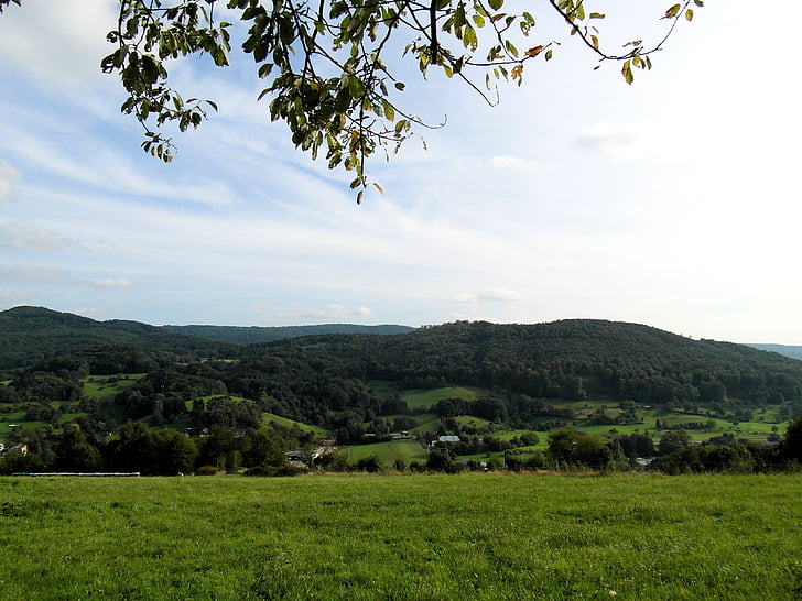 Odenwald, krajobraz, wzgórze, tło, niebo, delikatne, zielony
