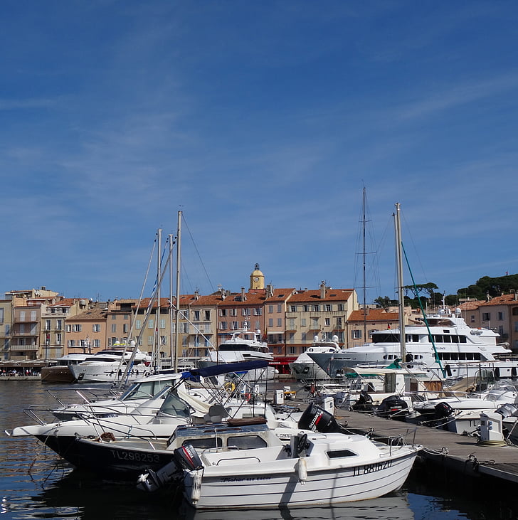 Yachts, båtar, havet, hamnen, Saint-Tropez, semester, sommar