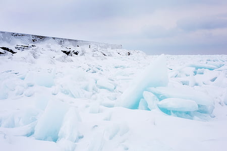 Hurónske jazero, mrazené, ľad, modrá, zimné, ľadovej, sneh