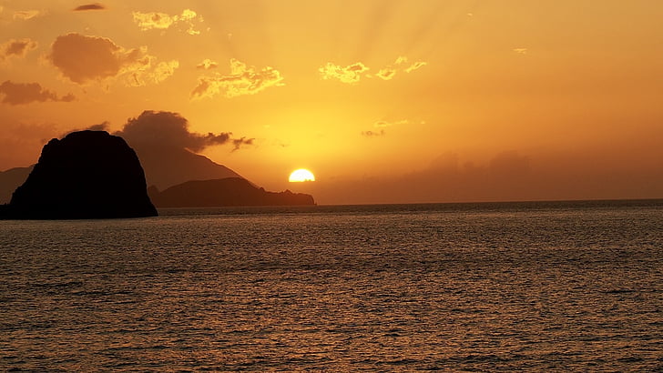 puesta de sol, Grecia, vacaciones, puesta del sol, mar, agua, naturaleza