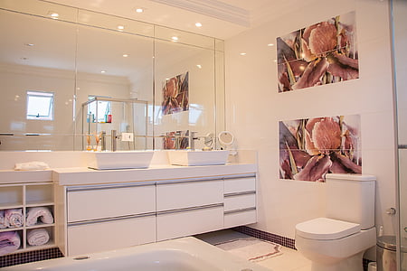 badkamer, Home, spiegel, luxe, binnenlandse badkamer, moderne, binnenshuis