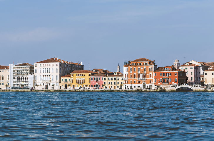 paisagem, fotografia, Veneza, edifícios, perto de, corpo, água
