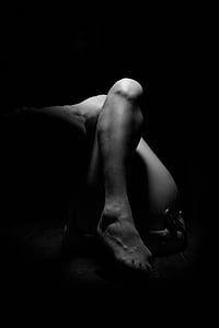 art, en noir et blanc, corps, sombre, pied, Nude, personne