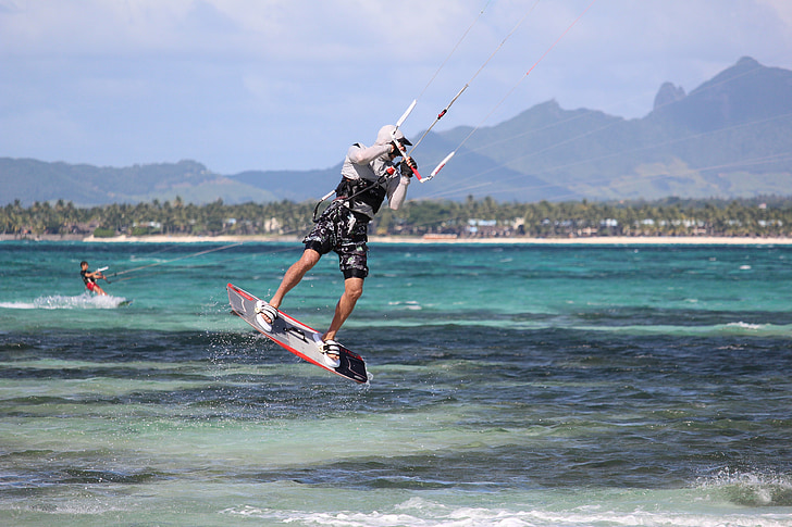Kite, surfing, vatten, havet, Sky, kitesurfare, blåsigt