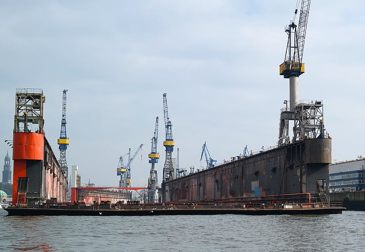 Hambourg, Allemagne, port, eau, Crane, quai flottant, réparation