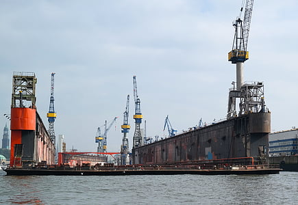 hamburg, germany, port, water, crane, floating dock, repair