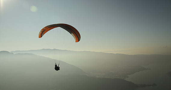 paragliding, people, adventure, mountain, outdoor, highland, sky