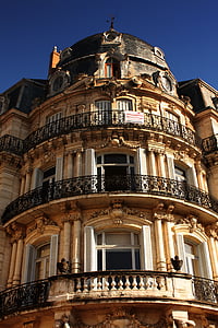 fasada, budynek, Architektura, fasada budynku, byłej, Montpellier, na zewnątrz budynku