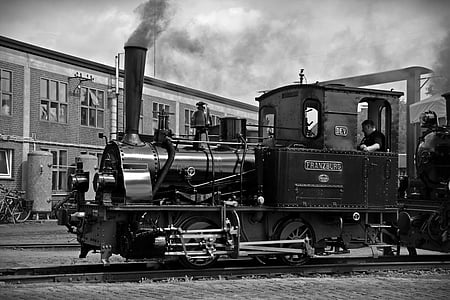 loco, locomotora de vapor, locomotora, Franzburg, históricamente, nostálgico, monocromo