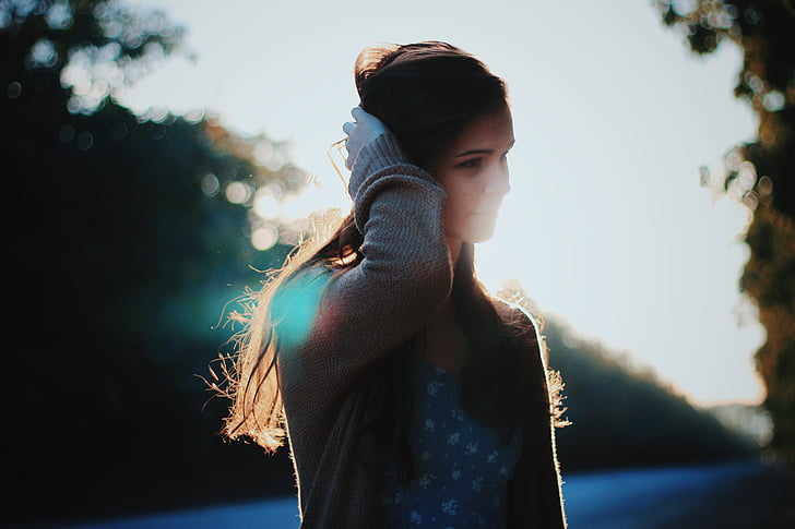 donna, Holding, capelli, bokeh, fotografia, persone, ragazza