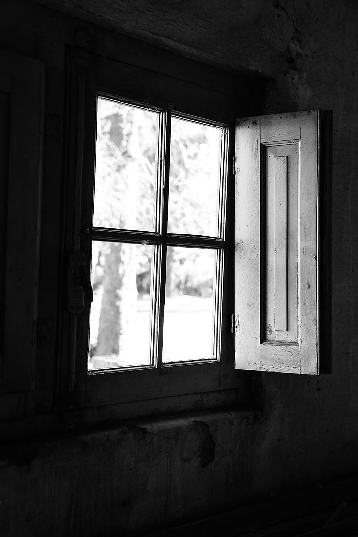 black white, window, old