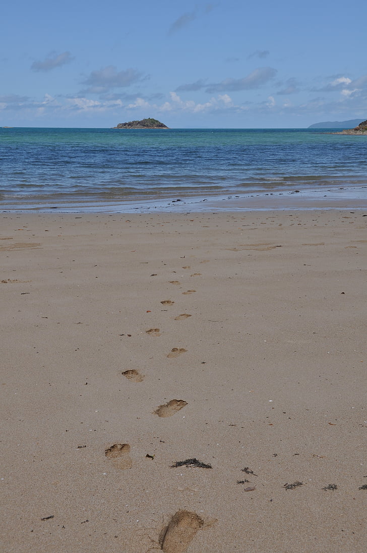 otisci stopala, vode, pijesak, more, otisak stopala, odmor, uz more