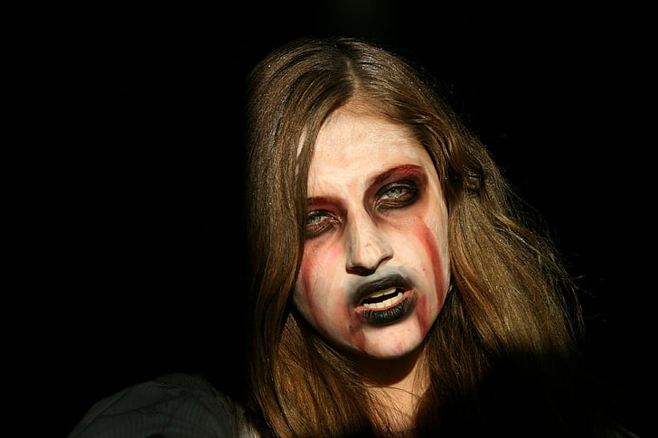 Horror, Halloween, Tüdruk, Ghost, hirm, inimese nägu, mustal taustal