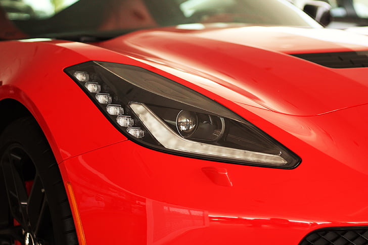 Corvette, masina, sport, lumină faţă, culoare roşie