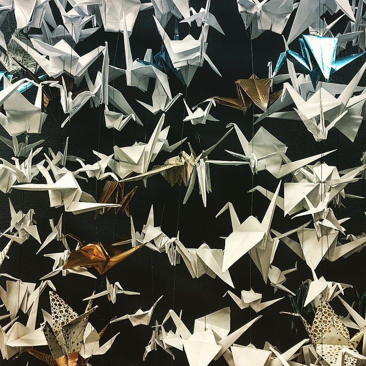 peace cranes, origami, paper folding, bird, crane, folded, paper