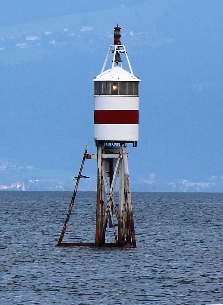 Romanshorn, Lighthouse, sturmwarnung, Bodamské jazero, podpora, hrdzavé