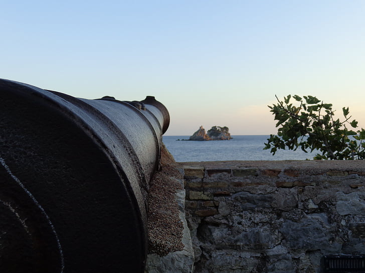 Cannon, ön, stranden, havet, Montenegro