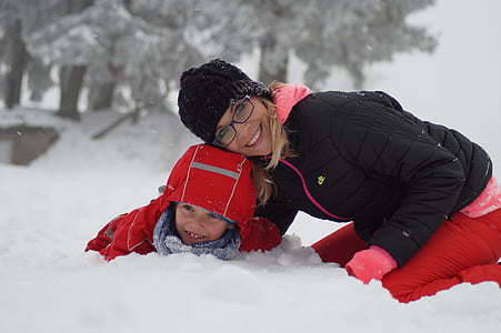 เด็ก, ฤดูหนาว, หิมะ, การเดินทาง, ครอบครัว, เกล็ดหิมะ, เด็กทารก
