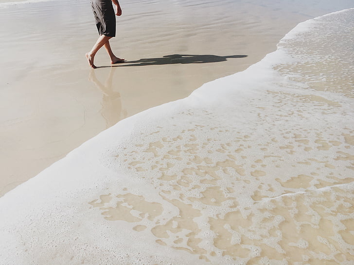 plaža, čovjek, oceana, osoba, pijesak, sjena